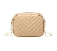 Borsa a tracolla da donna, alla moda, a righe, con catena, pratica e vecchia borsa messenger, Beige, Etichettalia unica