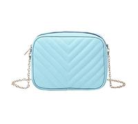 Borsa a tracolla da donna, alla moda, a righe, con catena, pratica e vecchia borsa messenger, blu cielo, Etichettalia unica