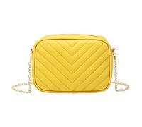 Borsa a tracolla da donna, alla moda, a righe, con catena, pratica e vecchia borsa messenger, Giallo, Etichettalia unica