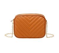 Borsa a tracolla da donna, alla moda, a righe, con catena, pratica e vecchia borsa messenger, Marrone, Etichettalia unica