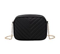 Borsa a tracolla da donna, alla moda, a righe, con catena, pratica e vecchia borsa messenger, Nero , Etichettalia unica