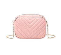 Borsa a tracolla da donna, alla moda, a righe, con catena, pratica e vecchia borsa messenger, rosa, Etichettalia unica