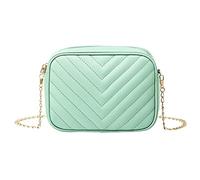 Borsa a tracolla da donna, alla moda, a righe, con catena, pratica e vecchia borsa messenger, Verde menta, Etichettalia unica
