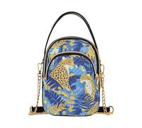Borsa a tracolla da donna alla moda con foglie tropicali leopardo giallo con tasche multiple borse da donna per viaggiare