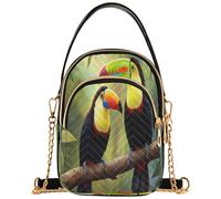 Borsa a tracolla da donna alla moda con tracolla trapuntata con cerniera trapuntata borsa a tracolla tote vivace divertente uccellino tucano, 15 x 8 x 21 cm