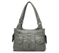 Borsa a tracolla da donna alla moda in pelle PU con borchie a rivetto e tasche multiple borsa da lavoro per uso quotidiano borsa quotidiana, grigio, One Size