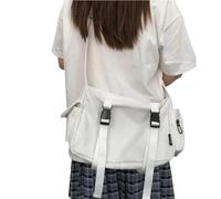 Borsa a tracolla da donna alla moda in stile Harajuku, in tela tinta unita, una grande borsa per studenti e una borsa a tracolla (bianco)