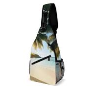 Borsa a tracolla da donna alla moda, piccola borsa a tracolla con motivo, nuvole, cielo, estate, sabbia, alberi, oceano, mare, spiaggia