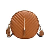 Borsa a tracolla da donna, alla moda, rotonda, con nappa, borsa a tracolla, da uomo, in pelle, Marrone, Taglia unica