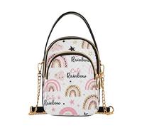 Borsa a tracolla da donna arcobaleno pastello stampa leopardata tracolla catena trapuntata portafoglio borsa telefono carino cerniera signore pochette Satchel, 15 cm × 21,1 cm × 7,9 cm