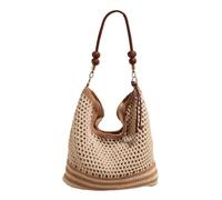 Borsa a tracolla da donna, borsa casual in paglia, borsa da spiaggia, borsa a tracolla, grande capacità, borsa messenger borsa da tutti i giorni, Kaki, Large, Bohémien