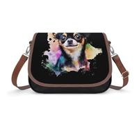 Borsa a tracolla da donna colorata con cane chihuahua, alla moda, borsa a tracolla con tracolla regolabile