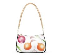 Borsa a tracolla da donna colorata con cipolle verdi ad acquerello e aglio borsa a tracolla da festa elegante borsa hobo chiusura con cerniera e cinturino a catena