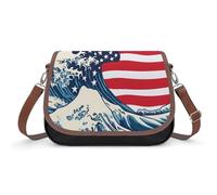 Borsa a tracolla da donna con bandiera degli Stati Uniti con grande onda, borsa a tracolla alla moda con tracolla regolabile