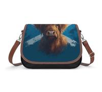 Borsa a tracolla da donna con bandiera scozzese e mucca delle Highland, alla moda, borsa a tracolla con tracolla regolabile