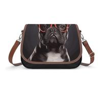 Borsa a tracolla da donna con bulldog francese, in pelle, tracolla regolabile, rimovibile, borse a mani libere