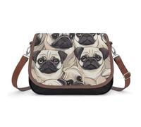 Borsa a tracolla da donna con cane carlino, borsa a tracolla alla moda con tracolla regolabile