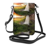 Borsa a tracolla da donna con cascata e fiume tramonto stampato piccolo con slot per carte di credito portafoglio mobile