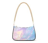 Borsa a tracolla da donna con cerniera, bella borsa a tracolla da donna con motivo arcobaleno pastello e liquido, con tracolla a catena