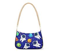 Borsa a tracolla da donna con cerniera carina in stile cartone animato astronauti spaziali pochette vintage da donna casual borsa hobo con tracolla a catena