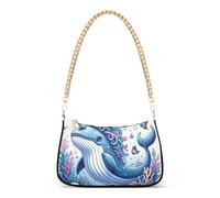 Borsa a tracolla da donna con cerniera carina unicorno balena blu pochette luna donna pochette da sera con tracolla a catena