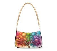Borsa a tracolla da donna con cerniera, vivace e colorato, con albero della vita, borsa alla moda da donna, borsa hobo con tracolla a catena