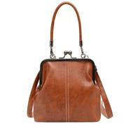 Borsa a tracolla da donna con chiusura a bacio, piccola borsa a tracolla in pelle PU con manico superiore per telefono, Marrone, Medium