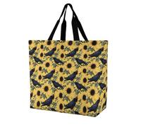 Borsa a tracolla da donna con corvo e girasoli, borsa per la spesa riutilizzabile leggera borsa da viaggio borsa da viaggio