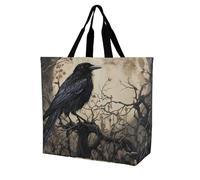 Borsa a tracolla da donna con corvo e luna, borsa per la spesa riutilizzabile leggera borsa da viaggio borsa da viaggio