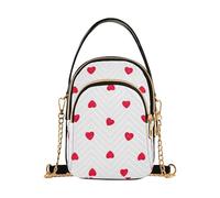 Borsa a tracolla da donna con cuori di San Valentino con tracolla trapuntata bianca per telefono cellulare borsa carina con cerniera bombetta tote da donna, 15 cm × 21,1 cm × 7,9 cm