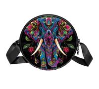 Borsa a tracolla da donna, con elefante etnico indiano, piccola borsa a tracolla con cerniera, spallacci regolabili, casual, borsa rotonda da donna