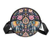 Borsa a tracolla da donna, con elefante indiano, piccola borsa a tracolla con cerniera, spallacci regolabili, casual, borsa rotonda da donna