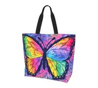 Borsa a tracolla da donna con farfalla arcobaleno, borsa per la spesa colorata, impermeabile, grande borsa con tasca interna, per lavoro, viaggi, scuola