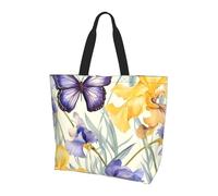 Borsa a tracolla da donna con fiori di iris e farfalle, borsa per la spesa floreale, impermeabile, grande borsa con tasca interna, per lavoro, viaggi, scuola