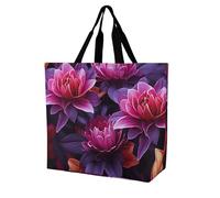 Borsa a tracolla da donna con fiori e foglie viola e rosse, borsa per la spesa, portatile, leggera, resistente, per lavoro, viaggi, casual