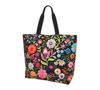 Borsa a tracolla da donna con fiori ricamati, borse per la spesa primaverili floreali resistenti all'acqua, grande borsa con tasca interna per lavoro, viaggi, scuola