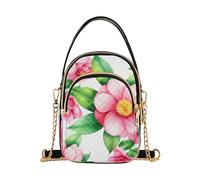 Borsa a tracolla da donna con fiori rosa foglie verdi bianche con stampa carina tracolla a catena borsa trapuntata da donna tote borsa a tracolla