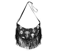 Borsa a tracolla da donna con frange e frange di alieni malvagi, in bianco e nero, borsa a tracolla trapuntata da donna alla moda con (prop2)