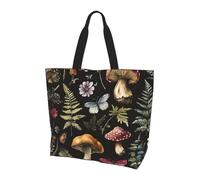 Borsa a tracolla da donna con fungo e farfalle, borsa a tracolla con foglie di foresta e fiori e foglie, borsa grande con tasca interna per lavoro, viaggi, scuola