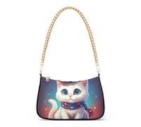 Borsa a tracolla da donna con gattino in stile cartone animato, borsa a tracolla con cerniera e tracolla a catena