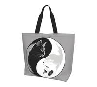 Borsa a tracolla da donna con gatto nero e bianco, borsa per la spesa Tai Chi resistente all'acqua, grande borsa con tasca interna, per lavoro, viaggi, scuola