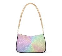 Borsa a tracolla da donna, con glitter, arcobaleno, con cerniera, piccola borsa hobo con tracolla a catena