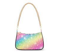 Borsa a tracolla da donna con glitter arcobaleno e cerniera, con tracolla a catena