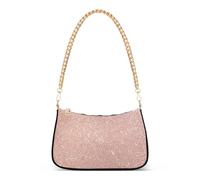 Borsa a tracolla da donna, con glitter, con cerniera, con tracolla a catena, colore: oro rosa
