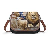Borsa a tracolla da donna con leone e agnello, con bandiera israeliana degli Stati Uniti, borsa a tracolla alla moda, borsa a tracolla con tracolla regolabile