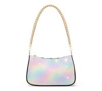 Borsa a tracolla da donna con motivo arcobaleno pastello sfumato a forma di stella estetica, classica borsa formale Hobo catena con cerniera carino borse