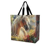 Borsa a tracolla da donna con motivo di cavallo dalla finestra, borsa per la spesa, riutilizzabile, leggera, borsa da viaggio