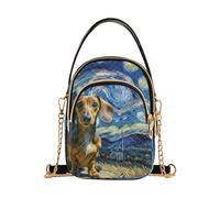 Borsa a tracolla da donna con motivo floreale con animali, portafoglio per telefono, tracolla trapuntata con cerniera, borsa a tracolla tote carino bassotto notte stellata