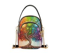 Borsa a tracolla da donna con motivo floreale e catena per telefono, trapuntata, borsa a tracolla dal design vivace e colorato, albero della vita