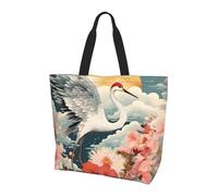 Borsa a tracolla da donna con motivo gru e fiori, borsa per la spesa tradizionale giapponese, impermeabile, grande borsa con tasca interna, per lavoro, viaggi, scuola
